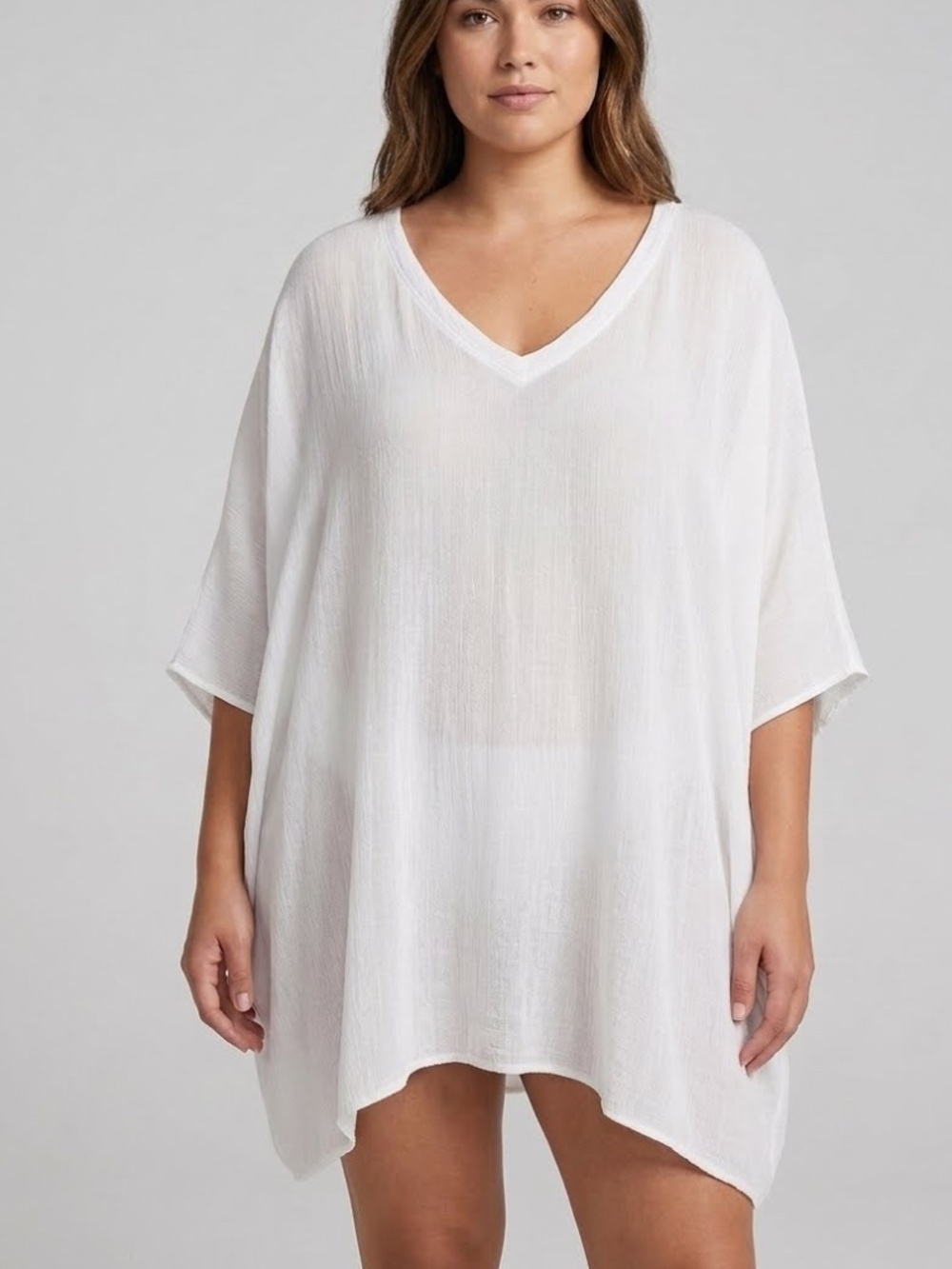 AIKO IVORY OVERSIZED V-NECK BAMBOO/COTTON GAUZY BOHO PONCHO TOP